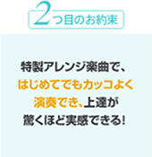 2つ目のお約束　特製アレンジ楽曲ではじめてでもカッコよく演奏でき、上達が驚くほど実感できる！