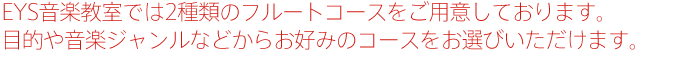 EYS音楽教室では2種類のフルートコースをご用意しております。目的や音楽ジャンルなどからお好みのコースをお選びいただけます。